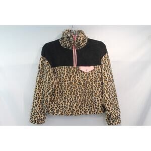 BP Nordstroms Dale Fleece Womens size S Tan Leopard Patchwork 1/4 Zip